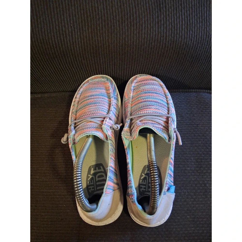 Hey Dude‎ Wendy Sox Sunset Pink Multi Color Knit Slip On Loafers Womens Size 6